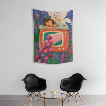 ‘Dream in Bloom’ Retro Aesthetic Wall Tapestry 26 * 36 inch – Vintage TV Floral Art Print | Soft Fabric Hanging Decor for Living Room, Bedroom, or Studio
