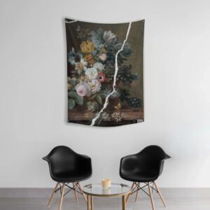 Vintage Cracked-Canvas Floral Tapestry – 26×36 Inch Artistic Wall Hanging | Classical Flower Art Decor for Living Rooms, Bedrooms & Studios