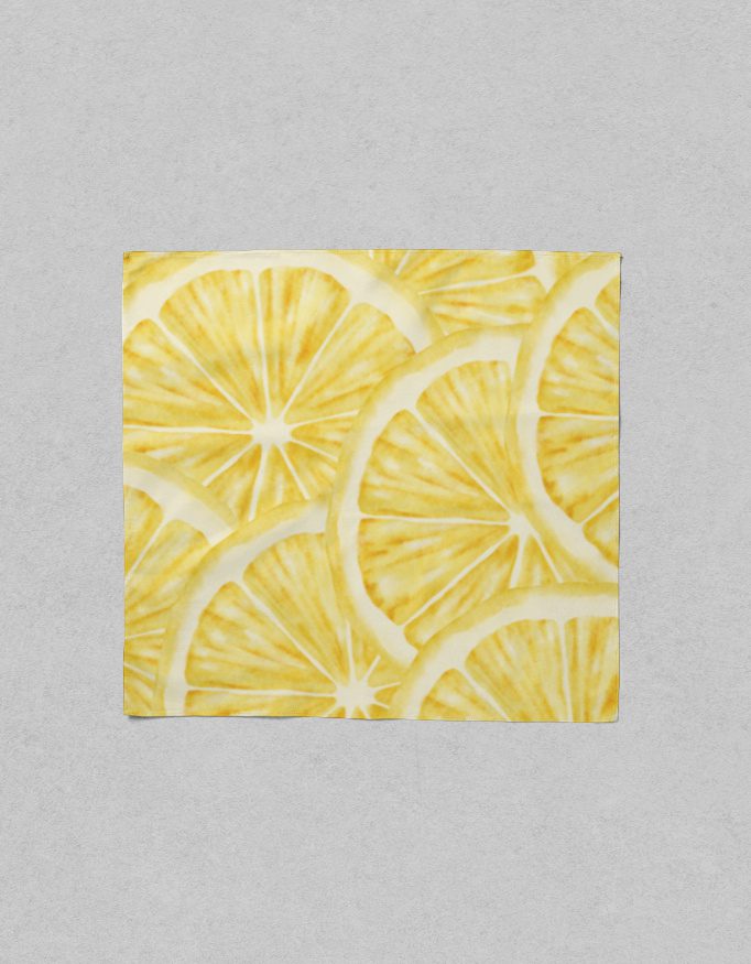 Citrus Bloom Satin Scarf – Lemon Watercolour Print | Soft Poly-Satin Square Scarf | Summer Lemon Wrap 55x55cm & 80x80cm | Bright & Breezy Style - Image 2