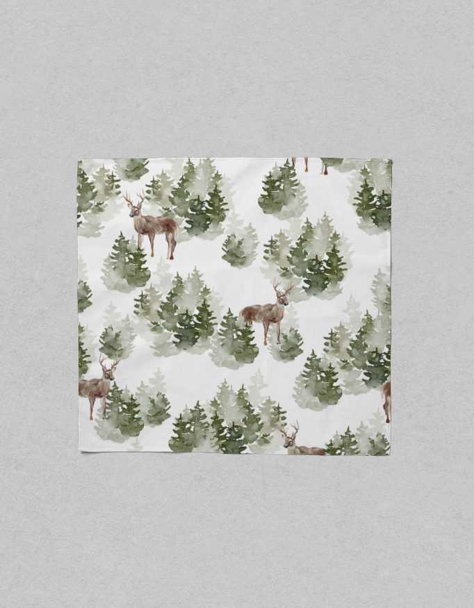 Watercolour Forest Deer Satin Scarf – 55×55 cm | Woodland Nature Square - Image 2