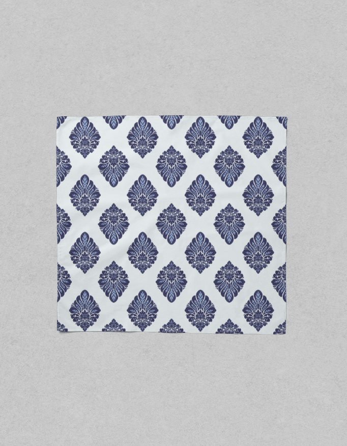 Royal Blue Damask Pattern Satin Scarf – 55×55 cm | Elegant Heritage Square - Image 2