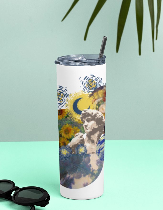 Art Collage Insulated Tumbler Bottle – 304 Stainless Steel, Splash-Proof Lid & Metal Straw