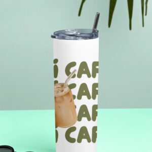 Iced Coffee Aesthetic Stainless Steel Tumbler | 20oz Double-Wall Insulated Bottle with Splash-Proof Lid & Metal Straw | “Mi Café” Minimalist Design