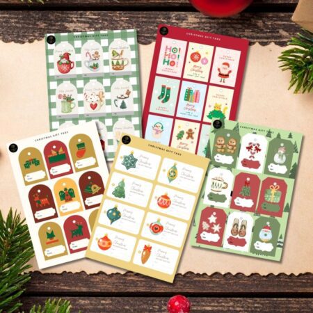 Festive Christmas Tags Printable | A4 Gift Tag Pack of 5 | Cute Holiday Labels for Wrapping Gifts
