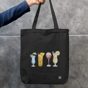 Cocktail Glasses Canvas Tote Bag with Zipper – Bottle Green | 100% Cotton, Eco-Friendly, Durable Shopper Bag for Daily Use