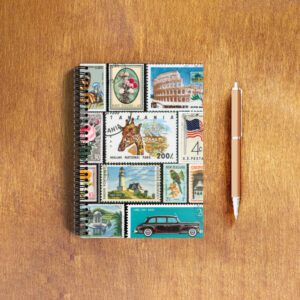 Vintage Stamp A5 Spiral Notepad – Retro Travel Postage Cover Design | 120 Pages Unruled| Wire-Bound Journal for Writing, Notes, Office & School