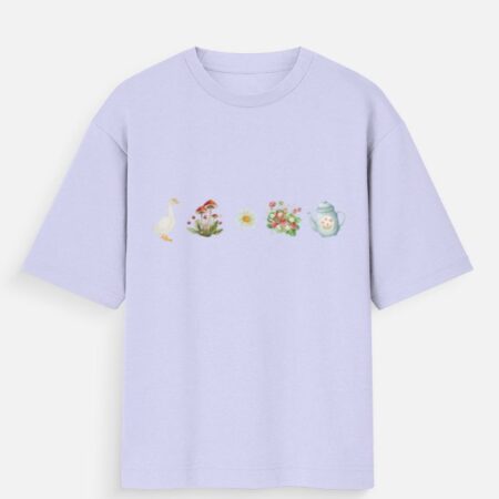 Unisex Oversized Aesthetic Cottagecore T-Shirt | Cute Goose, Mushroom, Floral & Teapot Minimal Graphic | Soft 100% Cotton, Casual Streetwear Tee