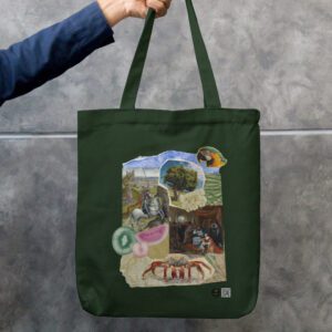 Vintage Collage Art Tote Bag – Black Zipper Canvas Tote | Artistic Aesthetic Print | 100% Cotton, Eco-Friendly & Durable Everyday Carry Bag