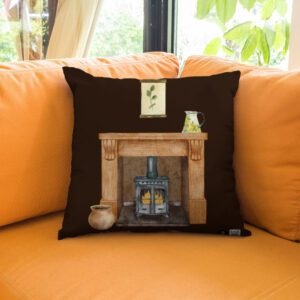 Rustic Fireplace Cushion Cover – 16x16 Inch | Cozy Cottagecore Home Decor | Poly Lycra Fabric, Soft & Stretchable | Decorative Throw Cushion Cover
