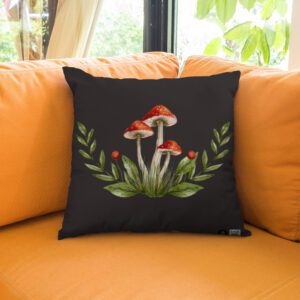 Cottagecore Mushroom Cushion Cover – 16x16 Inch | Watercolour Toadstool & Botanical Design | Soft Poly Lycra Fabric, Vibrant Print